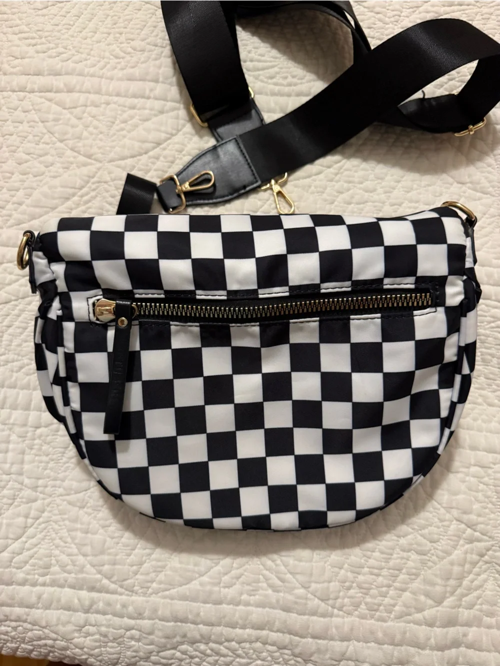 Emmafy Checkerboard Crossbody Sling Bag - Black & White